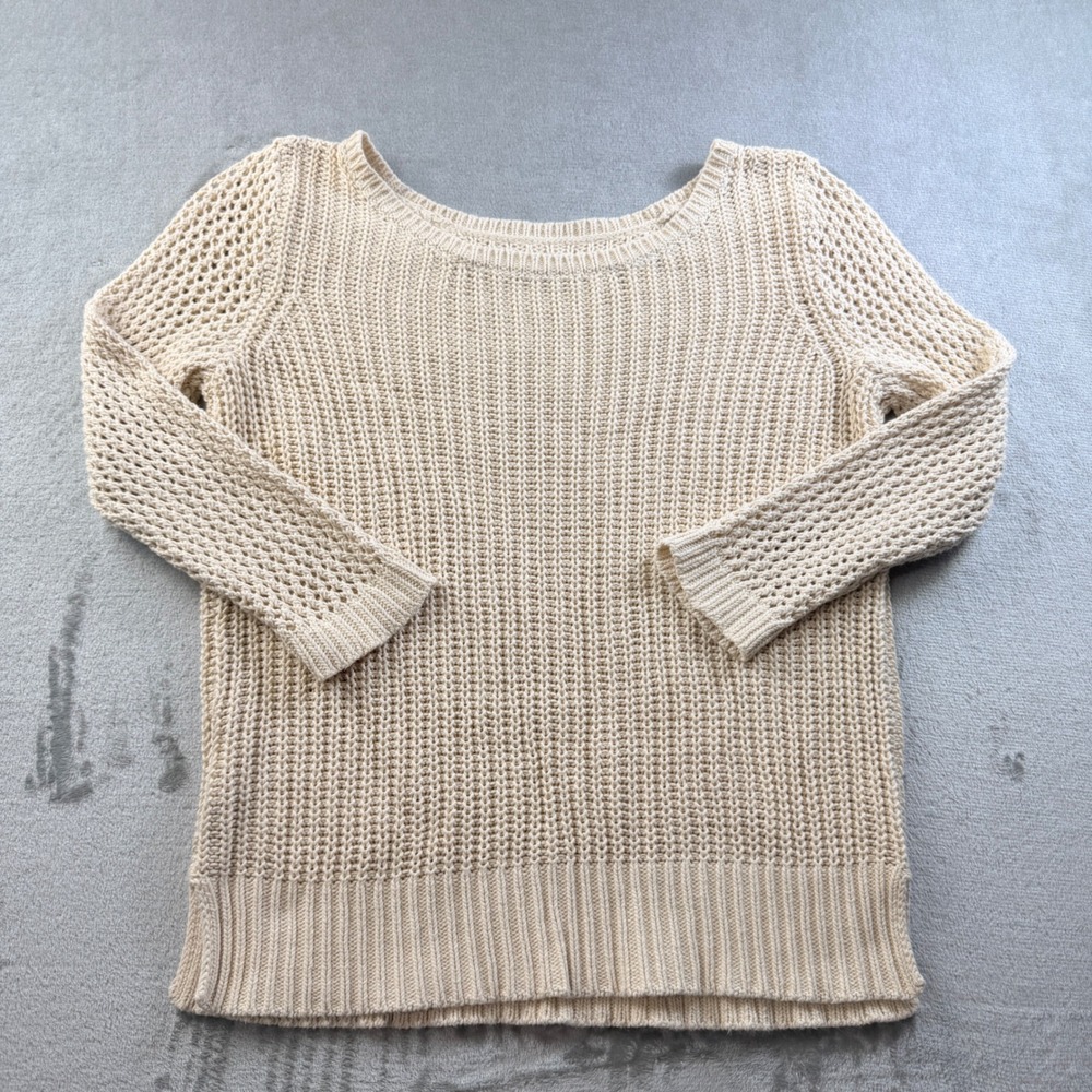 LOFT Ann Taylor Cream Cotton Knit Scoop Neck Sweater Women's Small